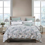 Arden Duvet Cover Set β Layered Leaf Pattern in Soft Yellow, Grey & Blue-Green, 300 Thread Count
